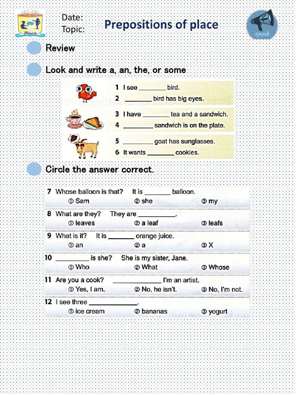 Prepositions of Place