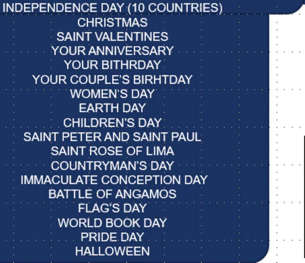 Cardinal numbers and dates - peruvian holidays and international