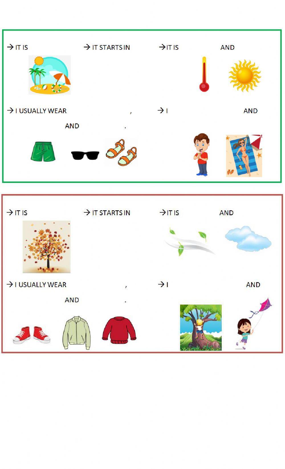 Seasons, Weather, Clothes, Months and Free-time activities