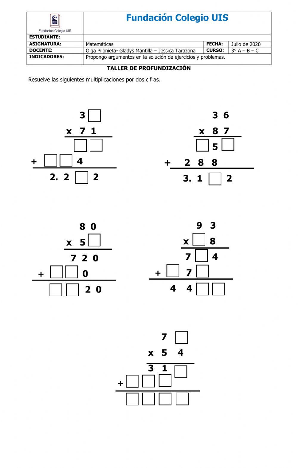 Multiplicación por dos cifras