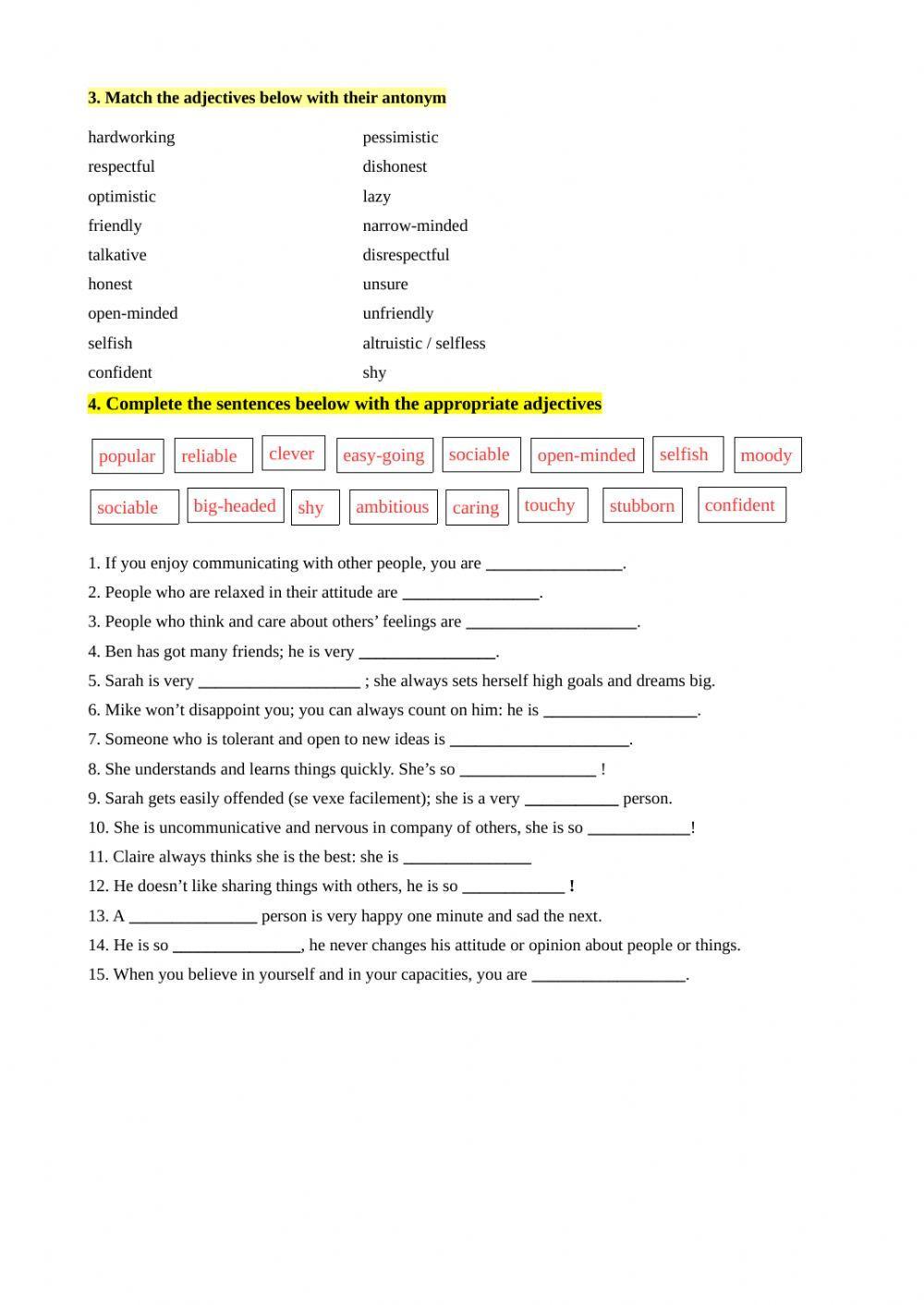 Describing people's personalities