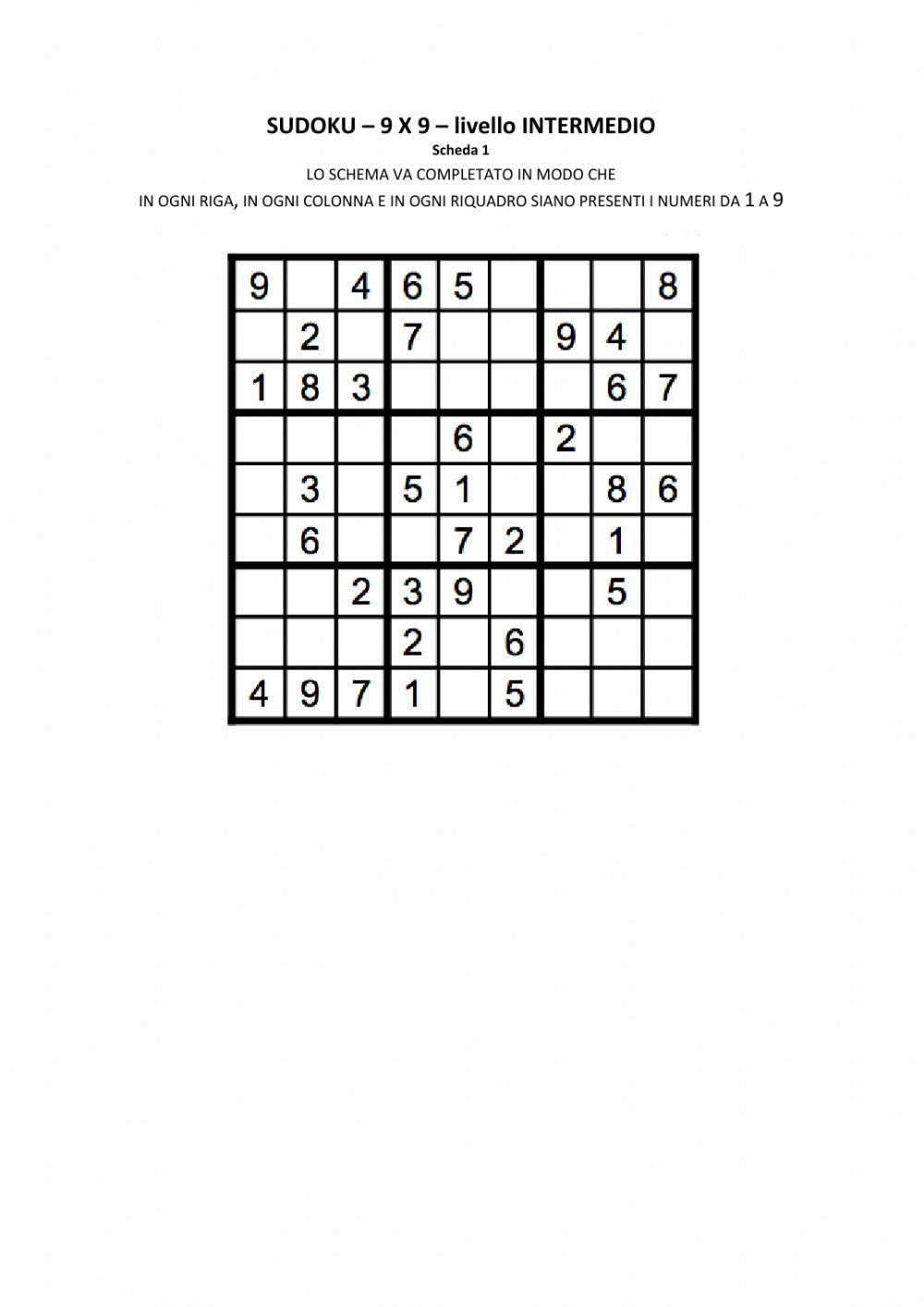SUDOKU - 9x9 - livello INTERMEDIO - n.1