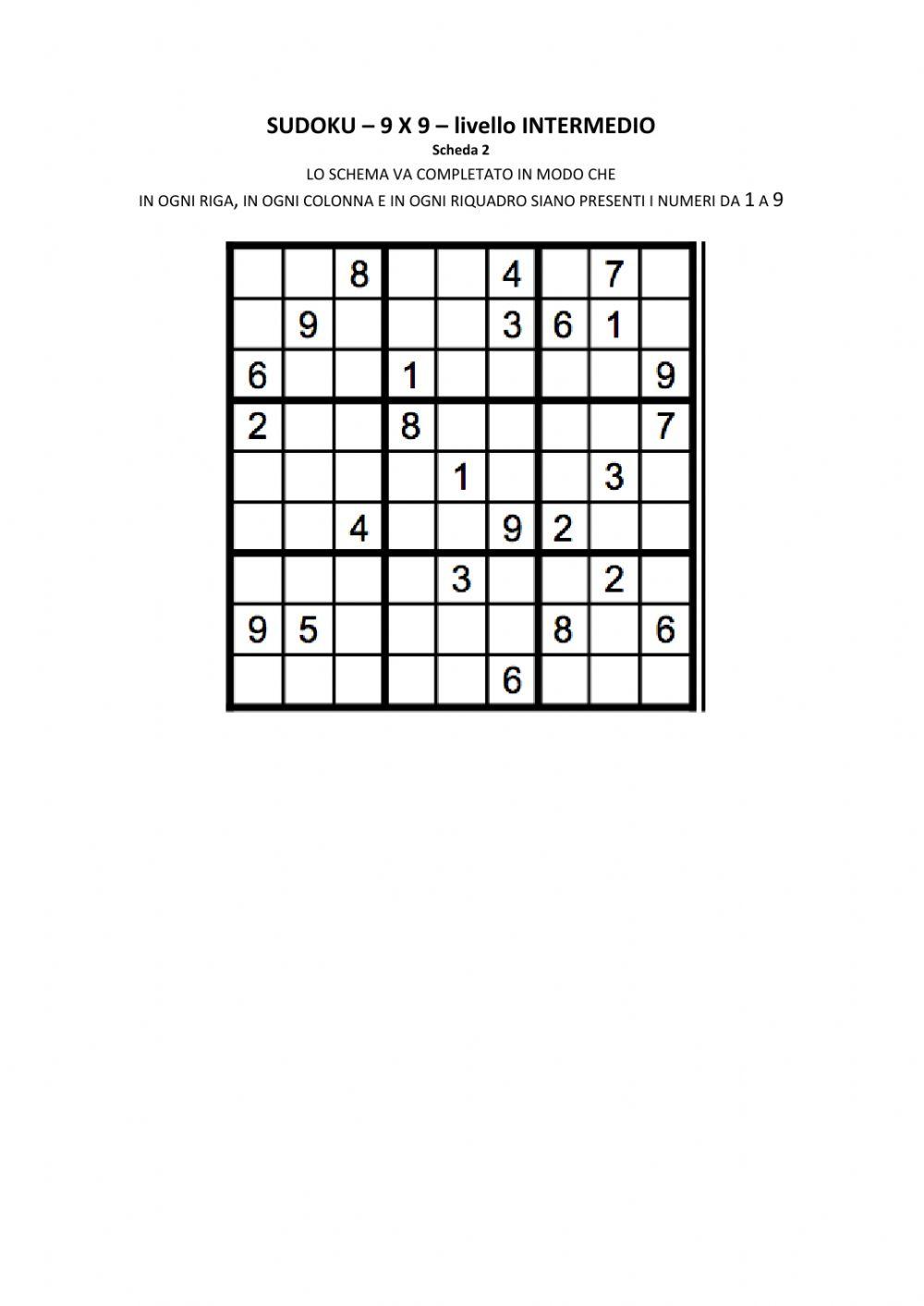 SUDOKU - 9x9 - livello INTERMEDIO - n.2