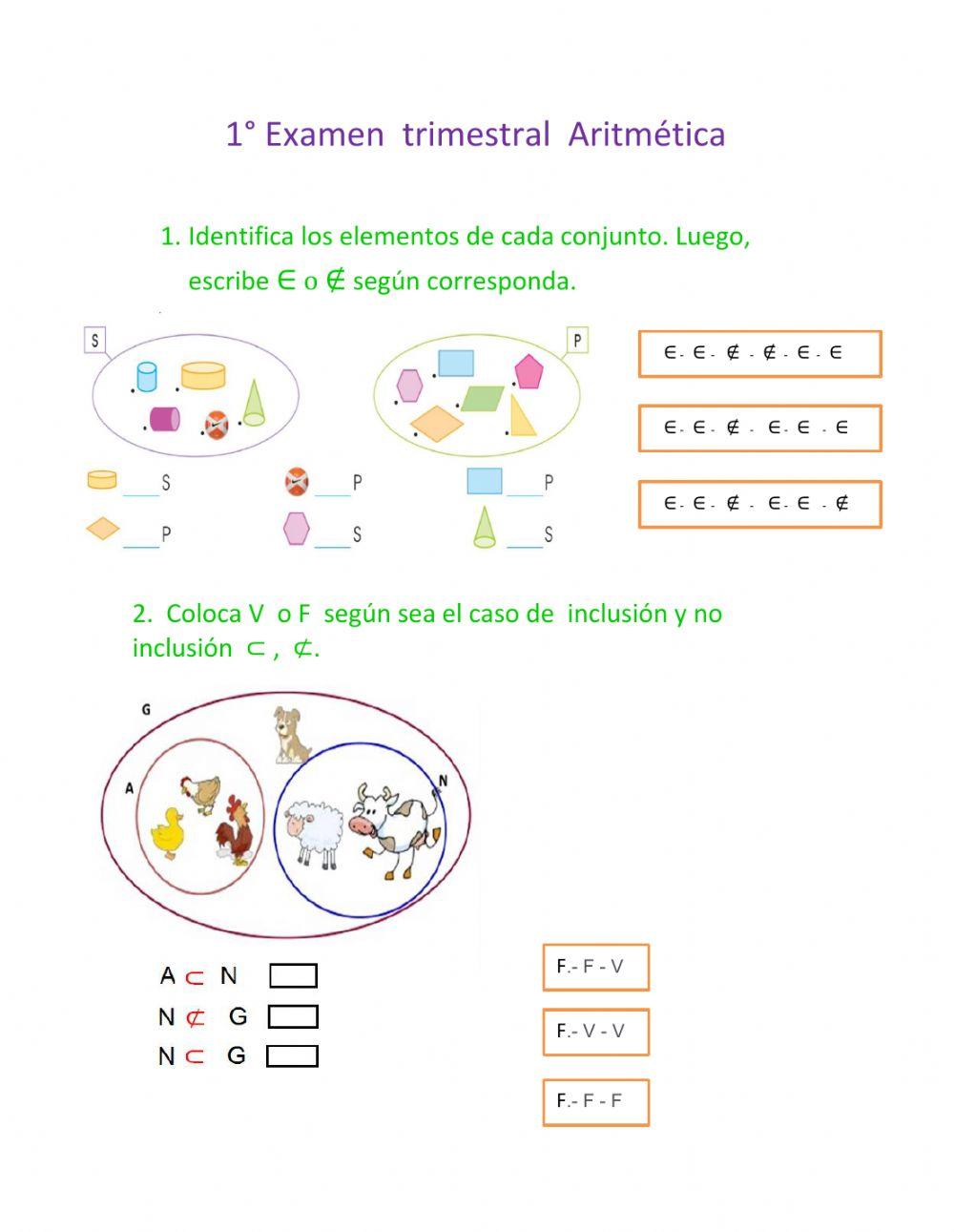 Examen trimestral de aritmética