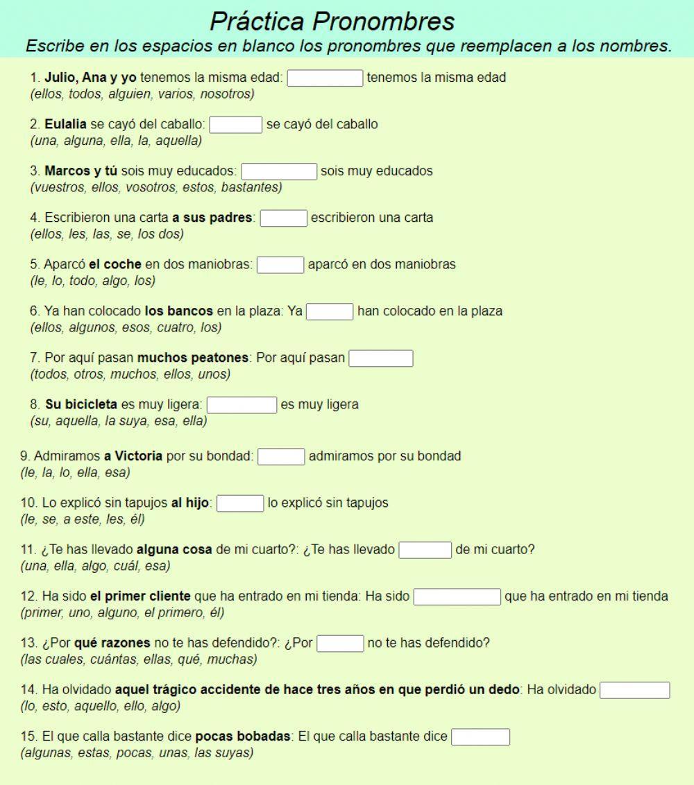 Práctica pronombres