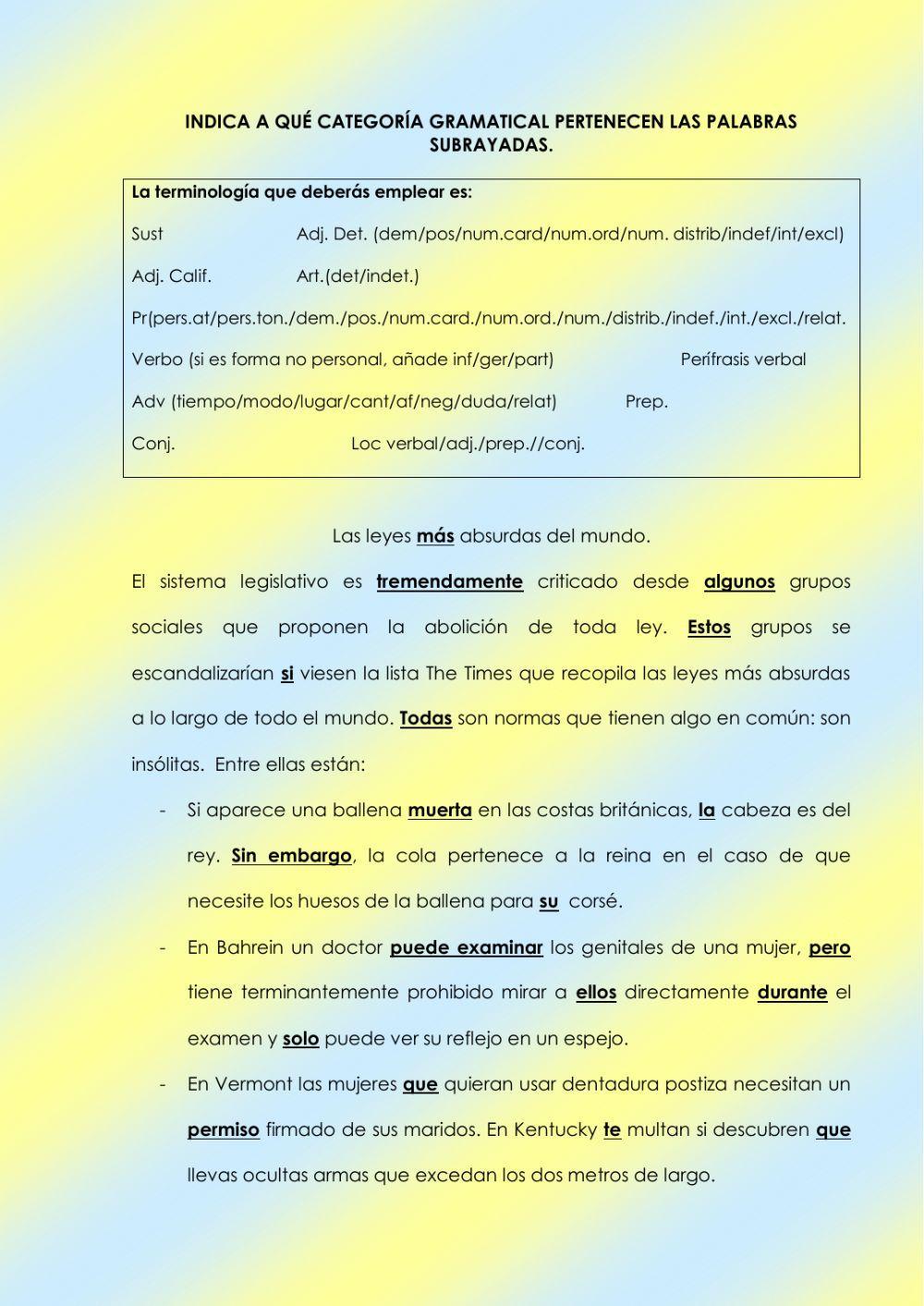 Identifica categorías gramaticales