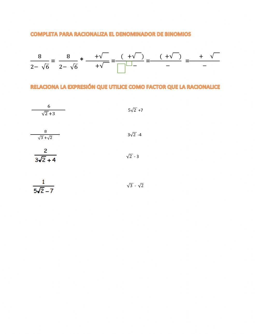 Racionalizacion de denominador binomios