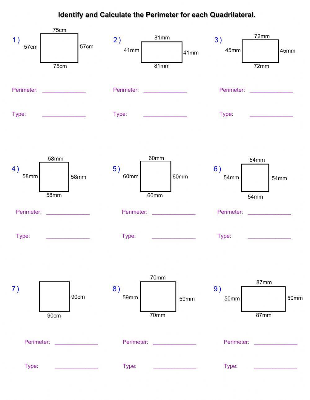 Perimeter of squares and rectangles