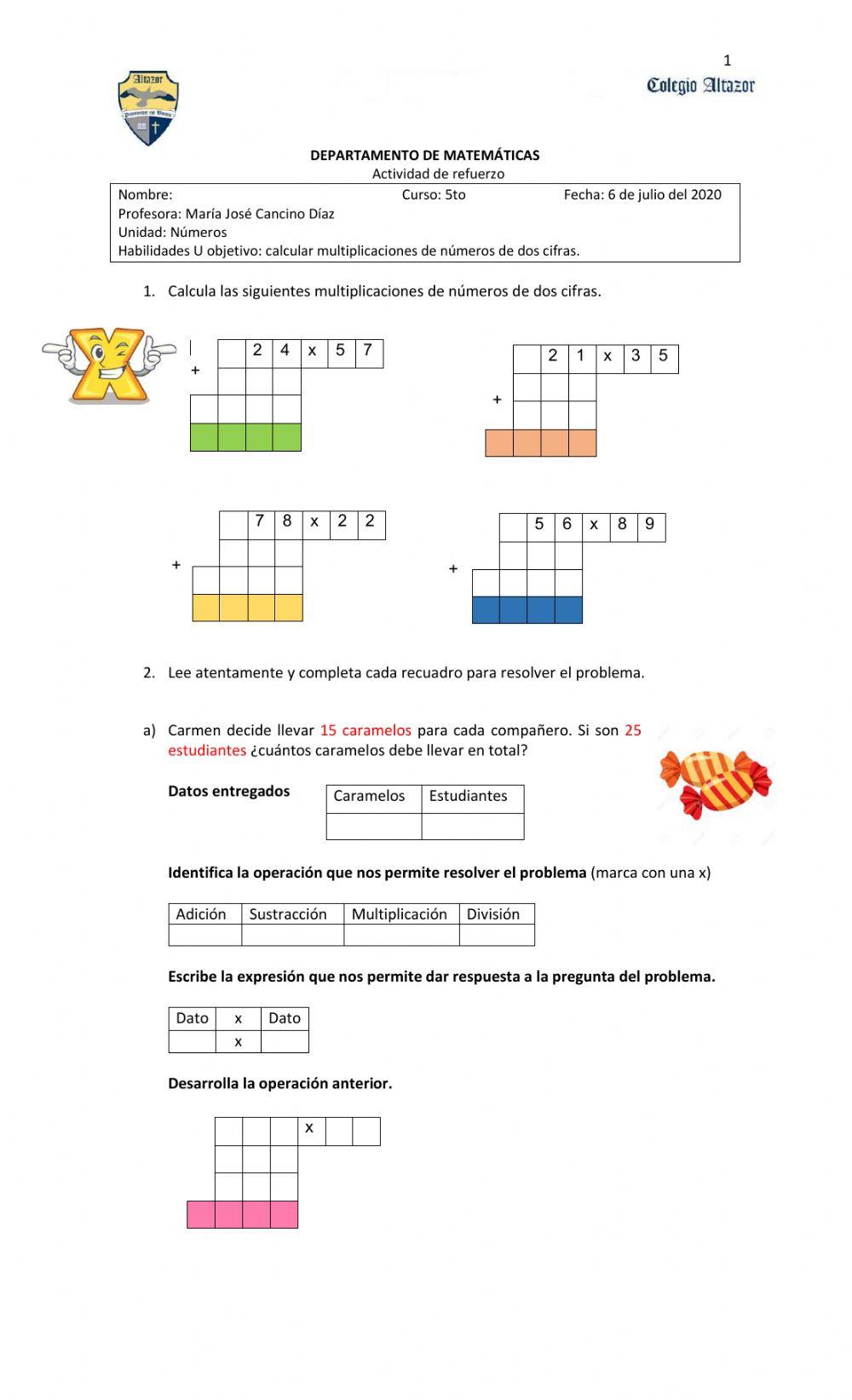 Multiplicación de números de dos cifras