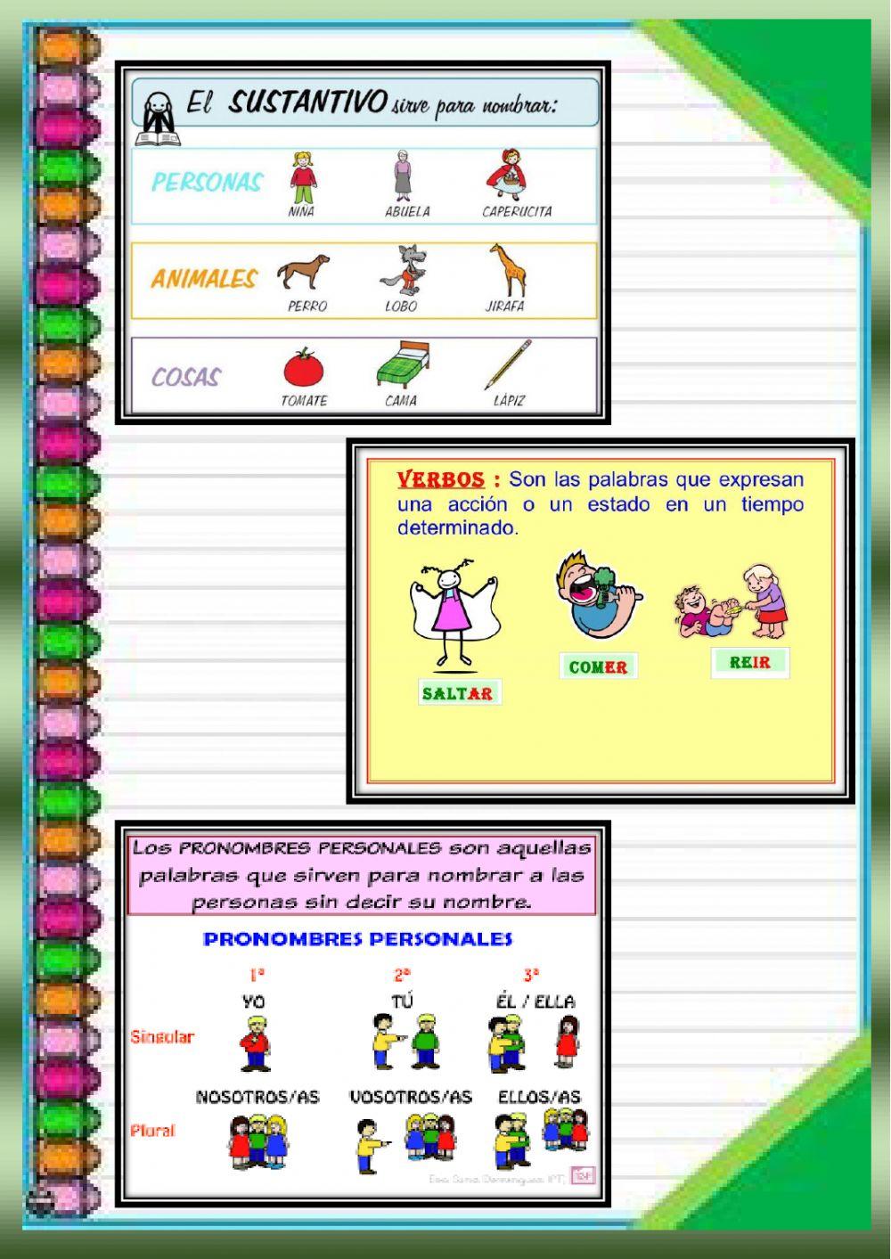 Sustantivos, verbos y pronombres personales