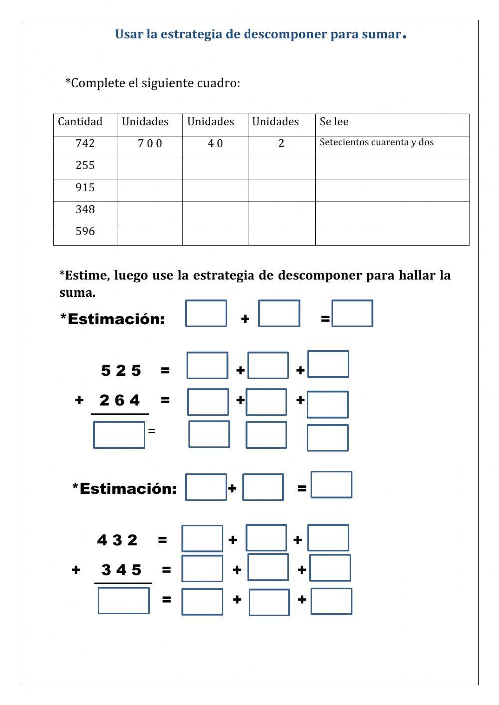 Usar la descomposición para sumarr