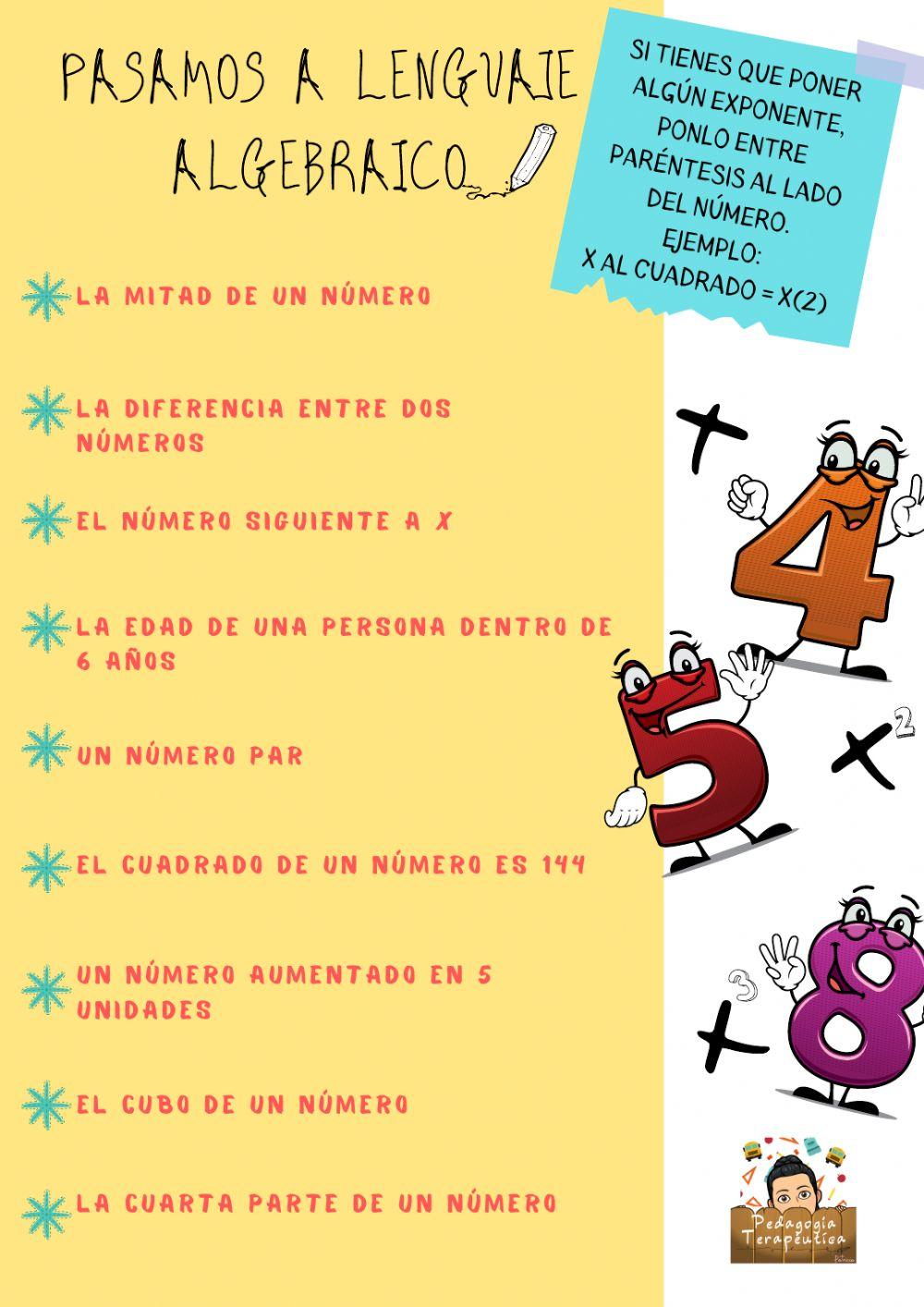 Pasamos a Lenguaje Algebraico