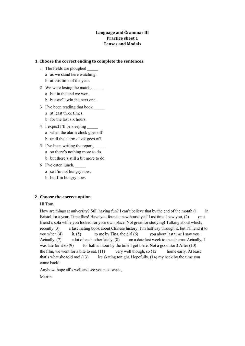 Practice Sheet - Tenses and Modals - Advanced