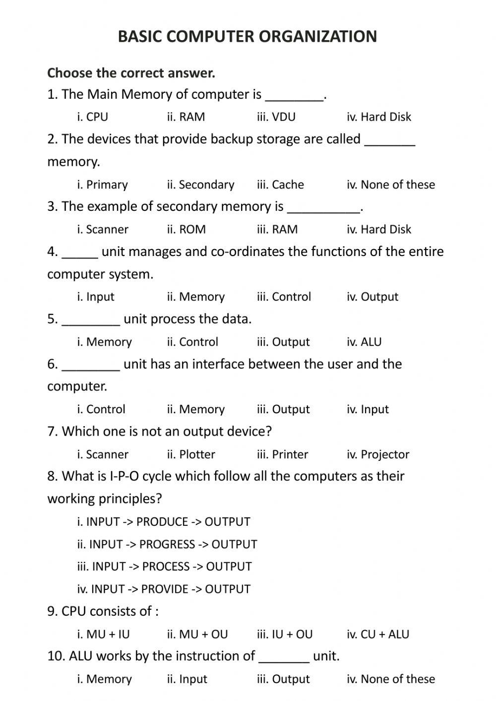 Computer Worksheet Part-2