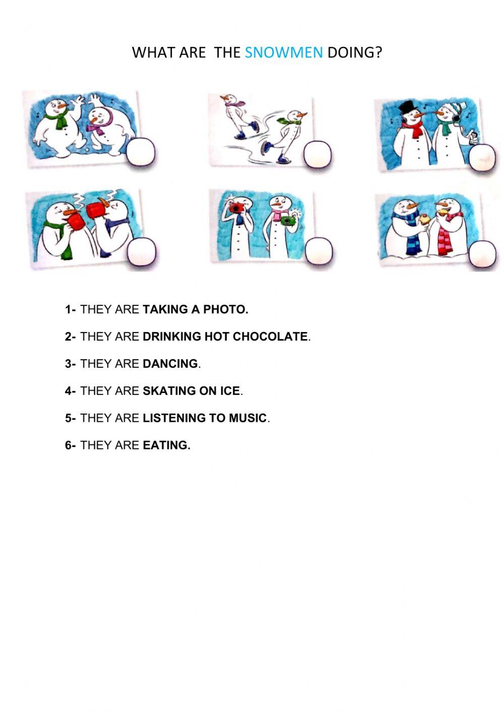 What are the snowmen doing?