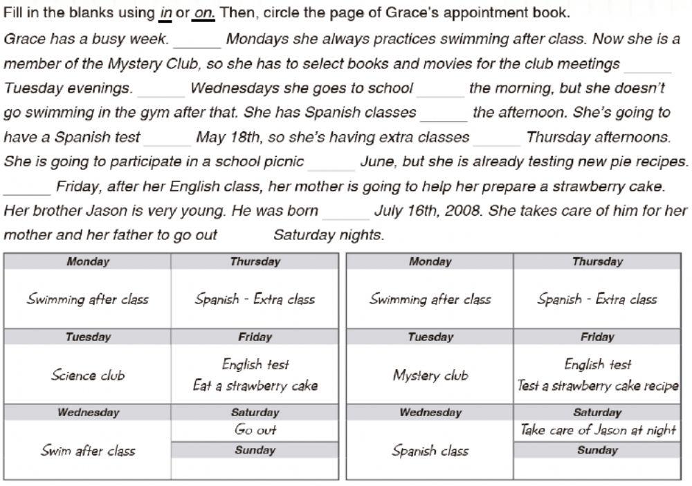 Fill in the blanks using IN or ON.