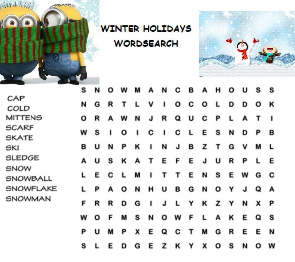 Winter holidays wordsearch