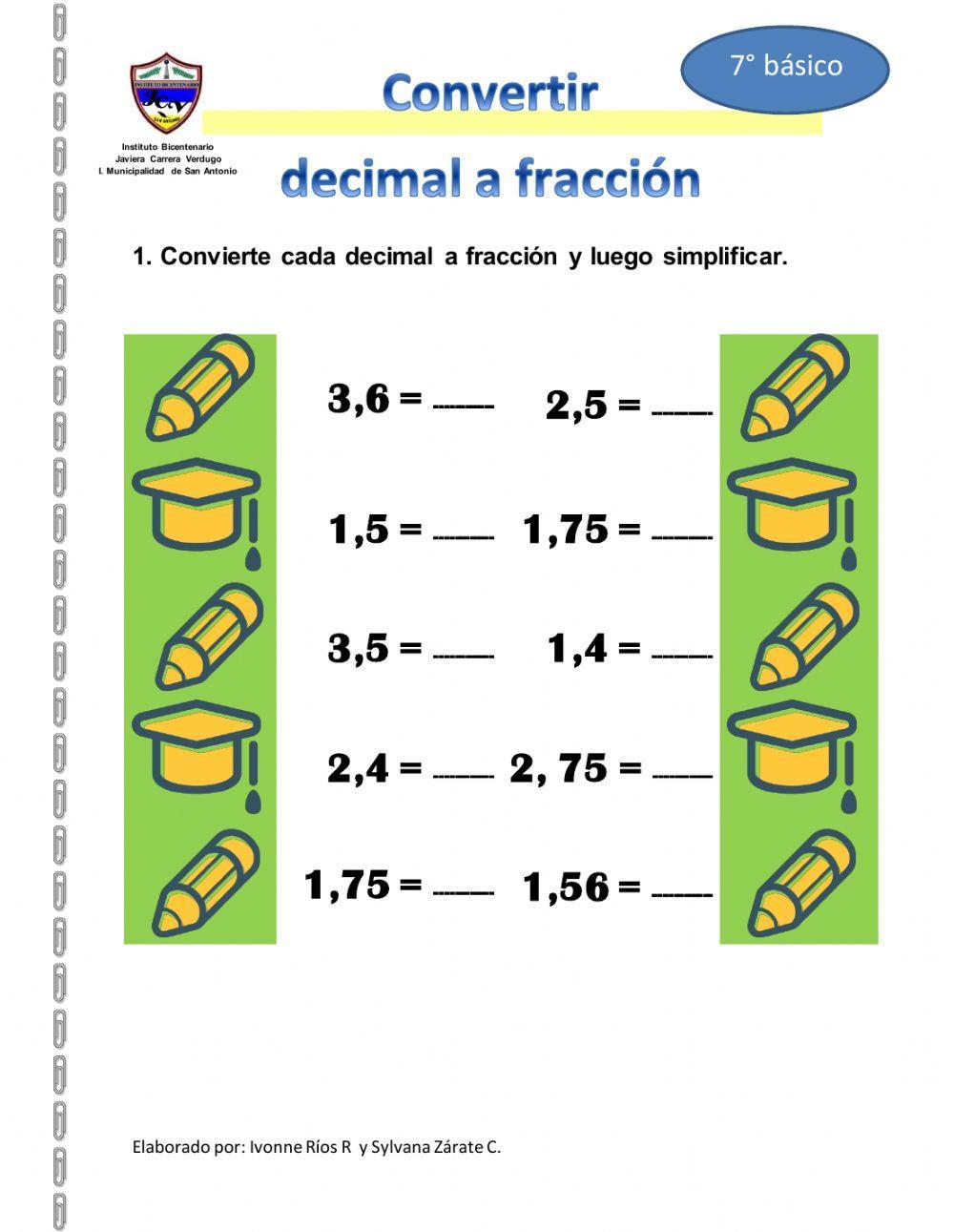 Convertir decimales a fracciones