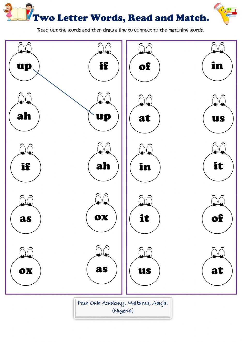 Two Letter Words, Read and Match