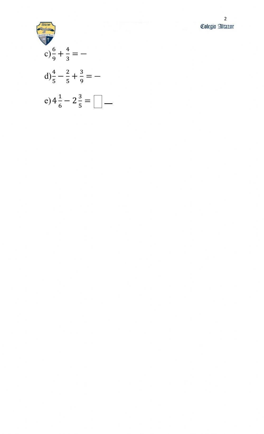 Fracciones, números mixtos, adición y sustracción de fracciones y números mixtos