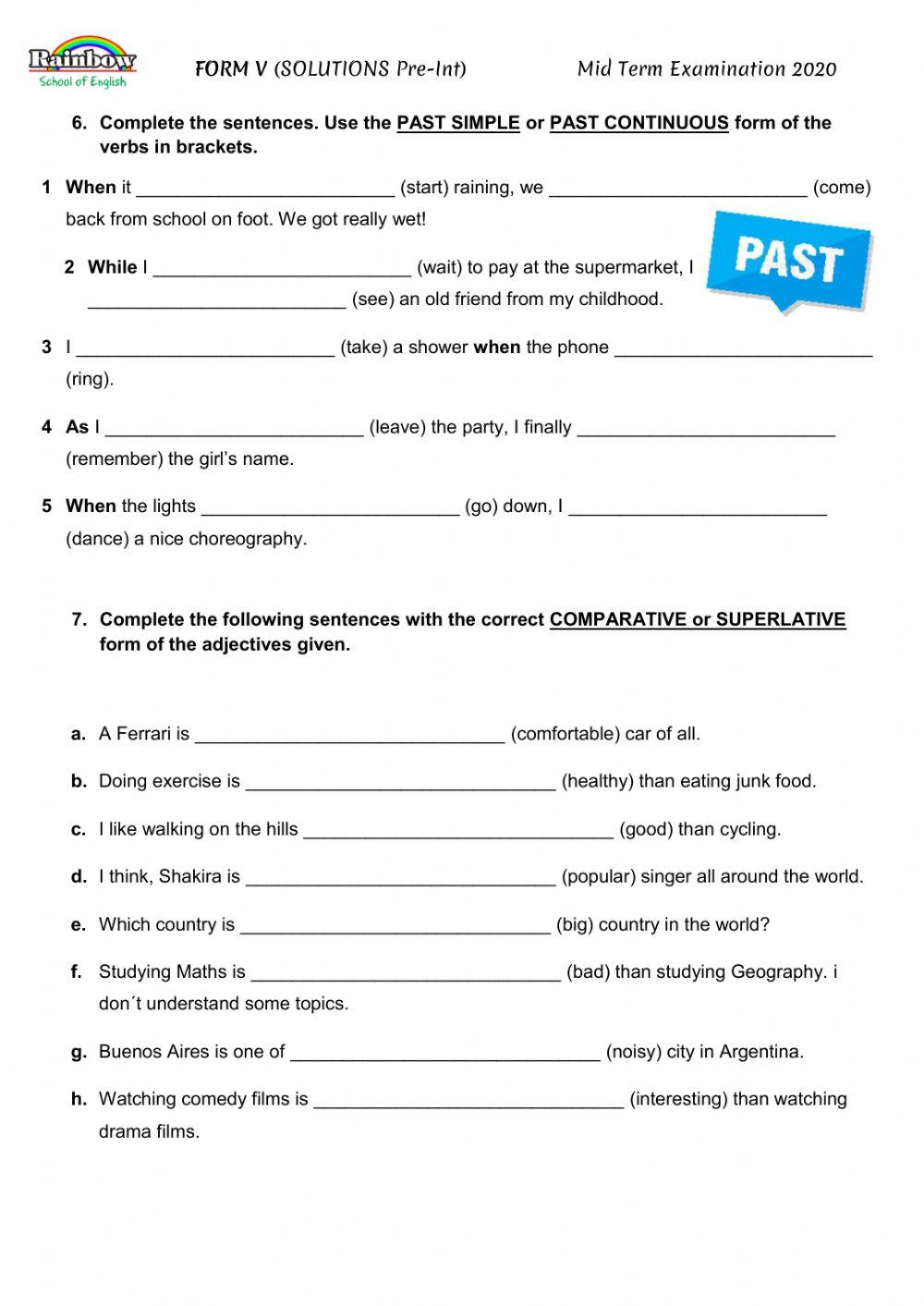 English Language -mid term Form V