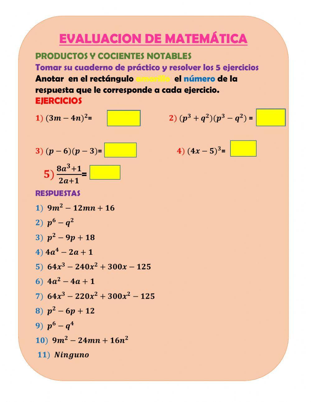 Productos y cocientes notables
