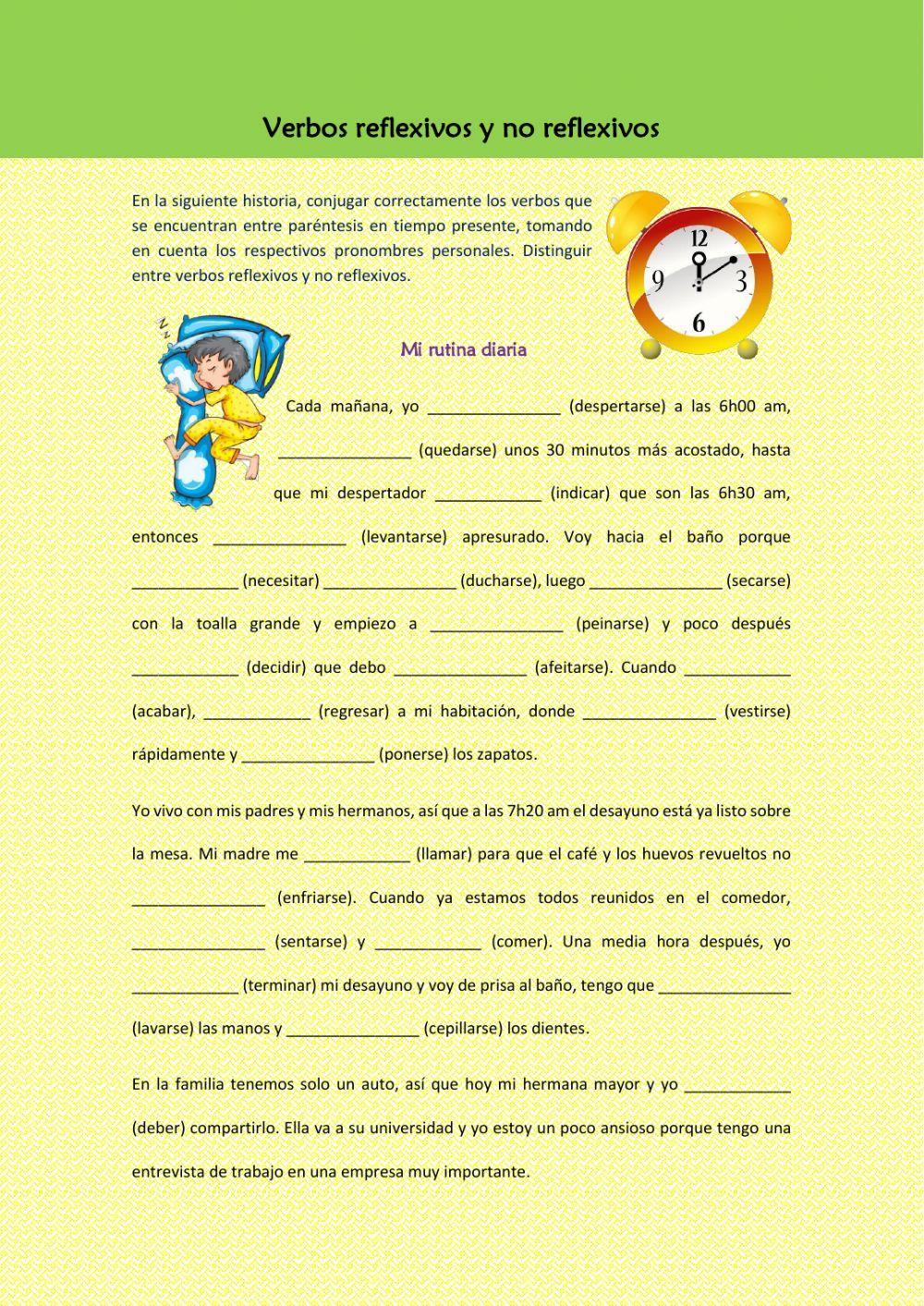 Verbos reflexivos y no reflexivos