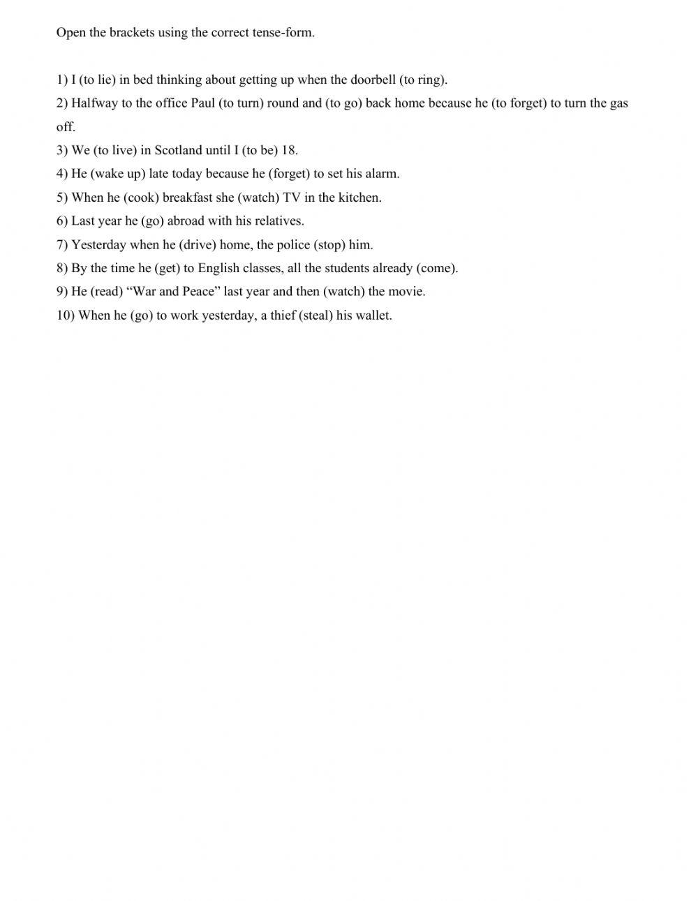 Narrative tenses practice