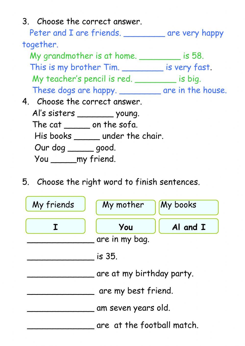 Personal pronouns + verb TO BE
