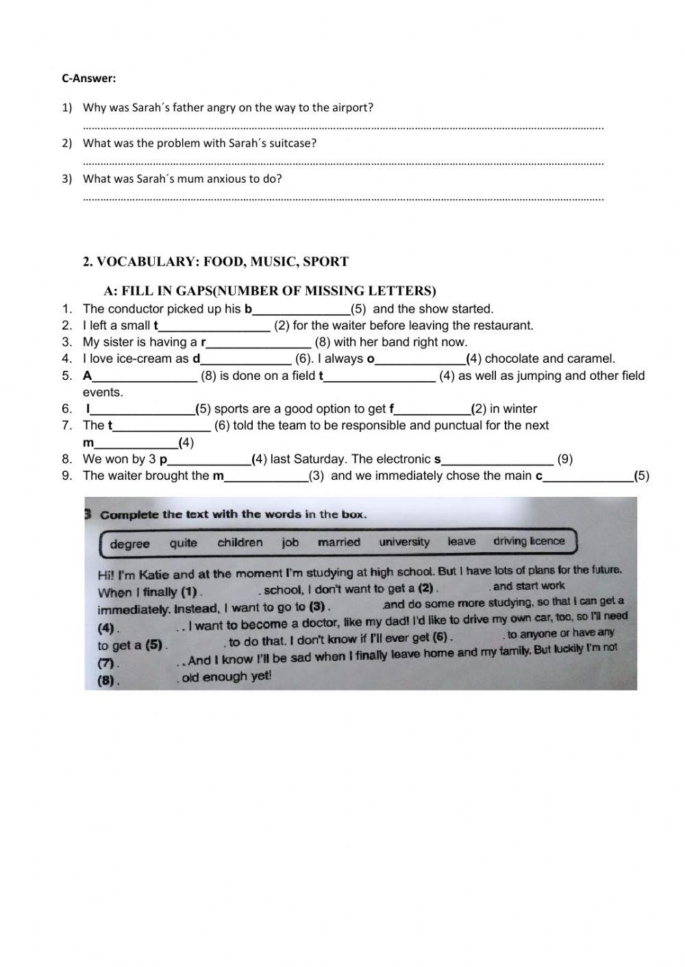 Pre-intermediate. tenses, reading comprehension, food, music, sports