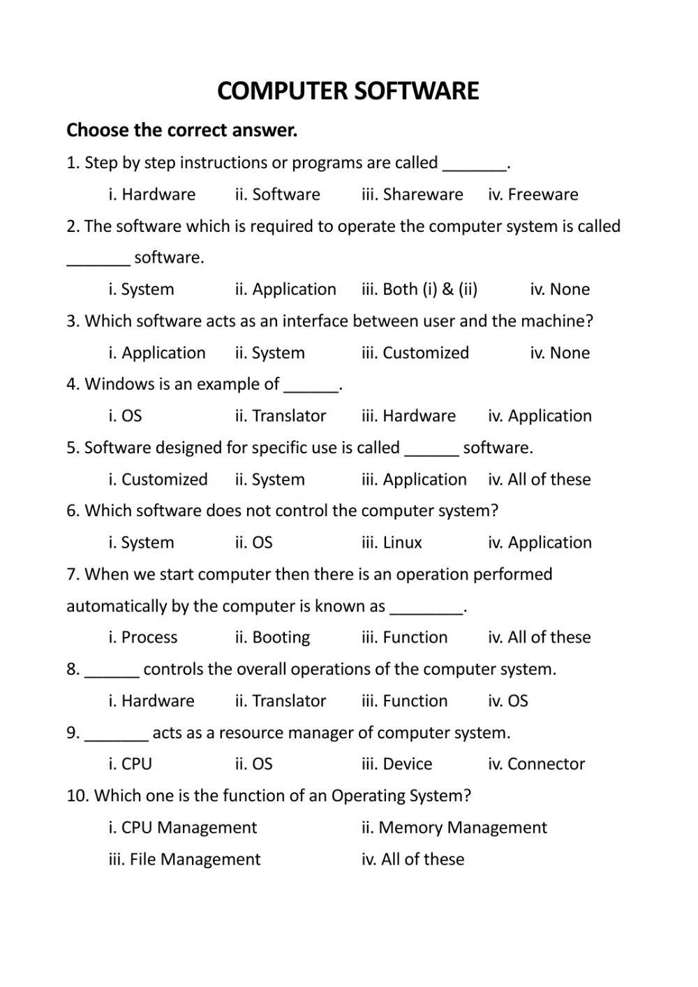 Computer Worksheet