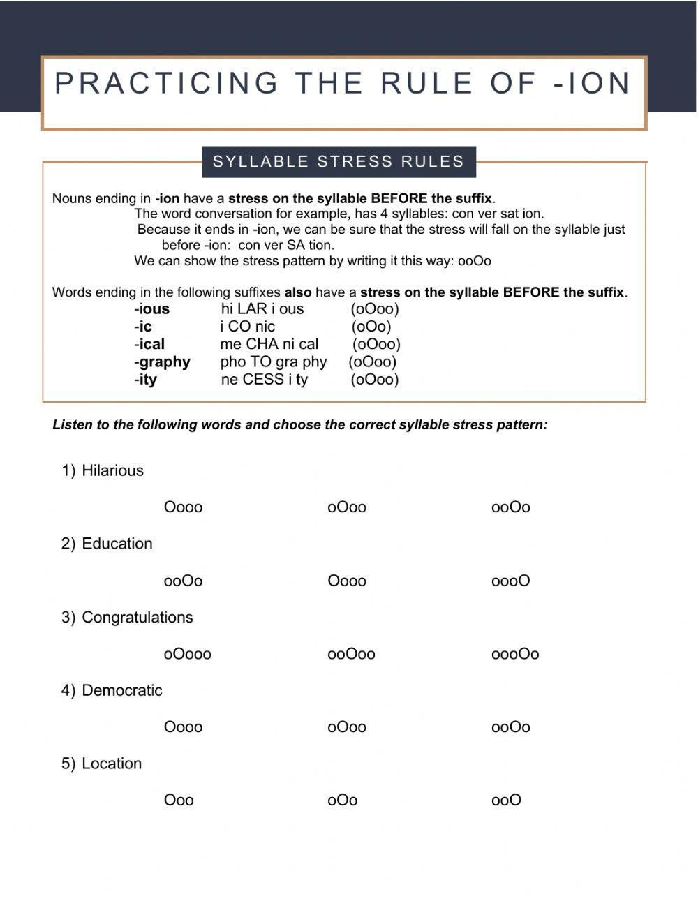 Syllable Stress - the rule of -ion