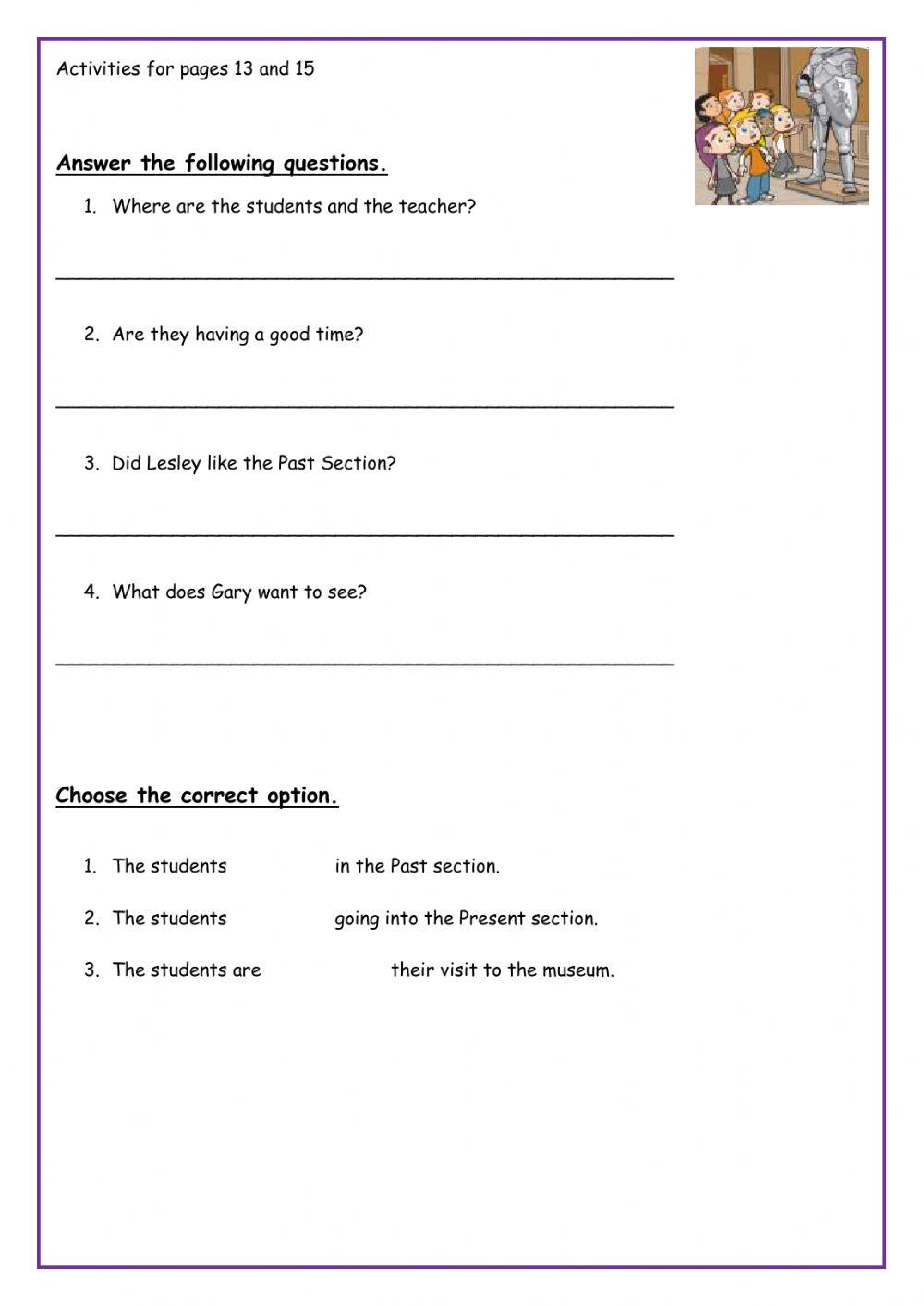 Activities for pages 13 and 15