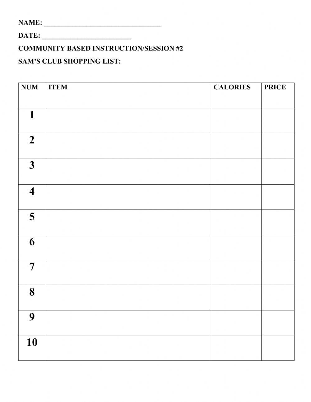 Lnhs to sam's club shopping list