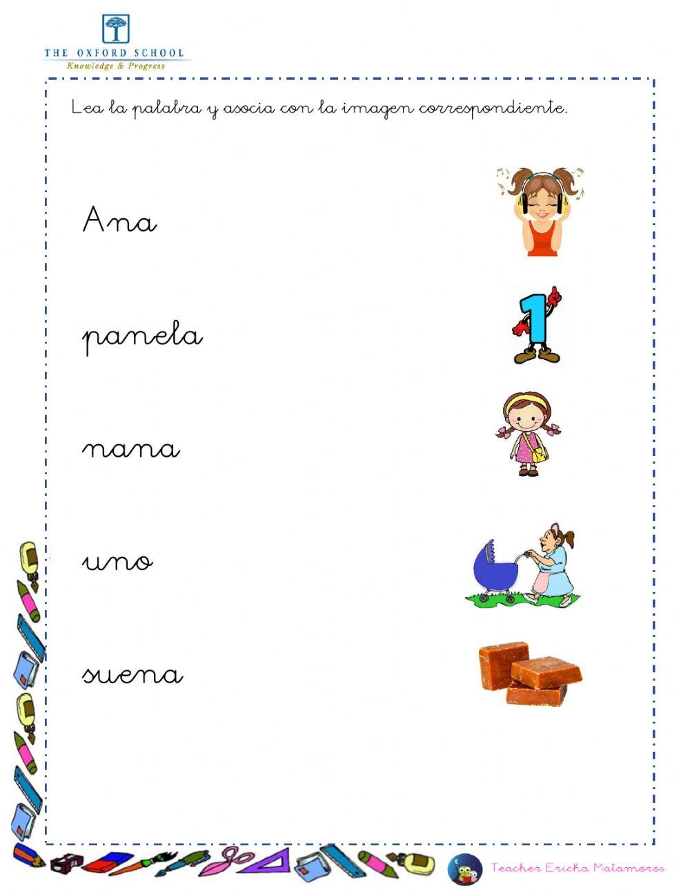 Palabras  sílabas na ne ni no nu