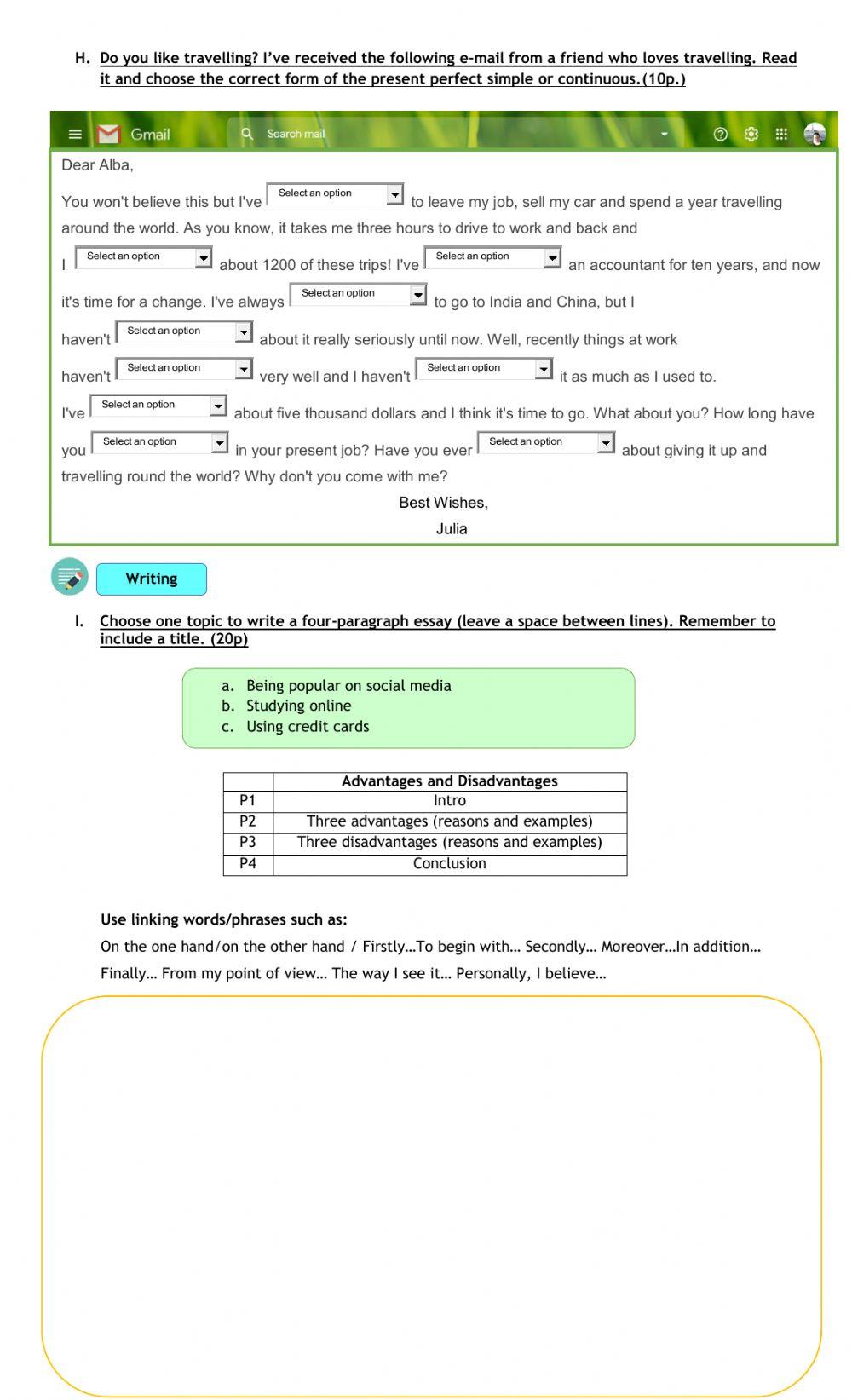 Mid Year Written Exam - Full Blast B1