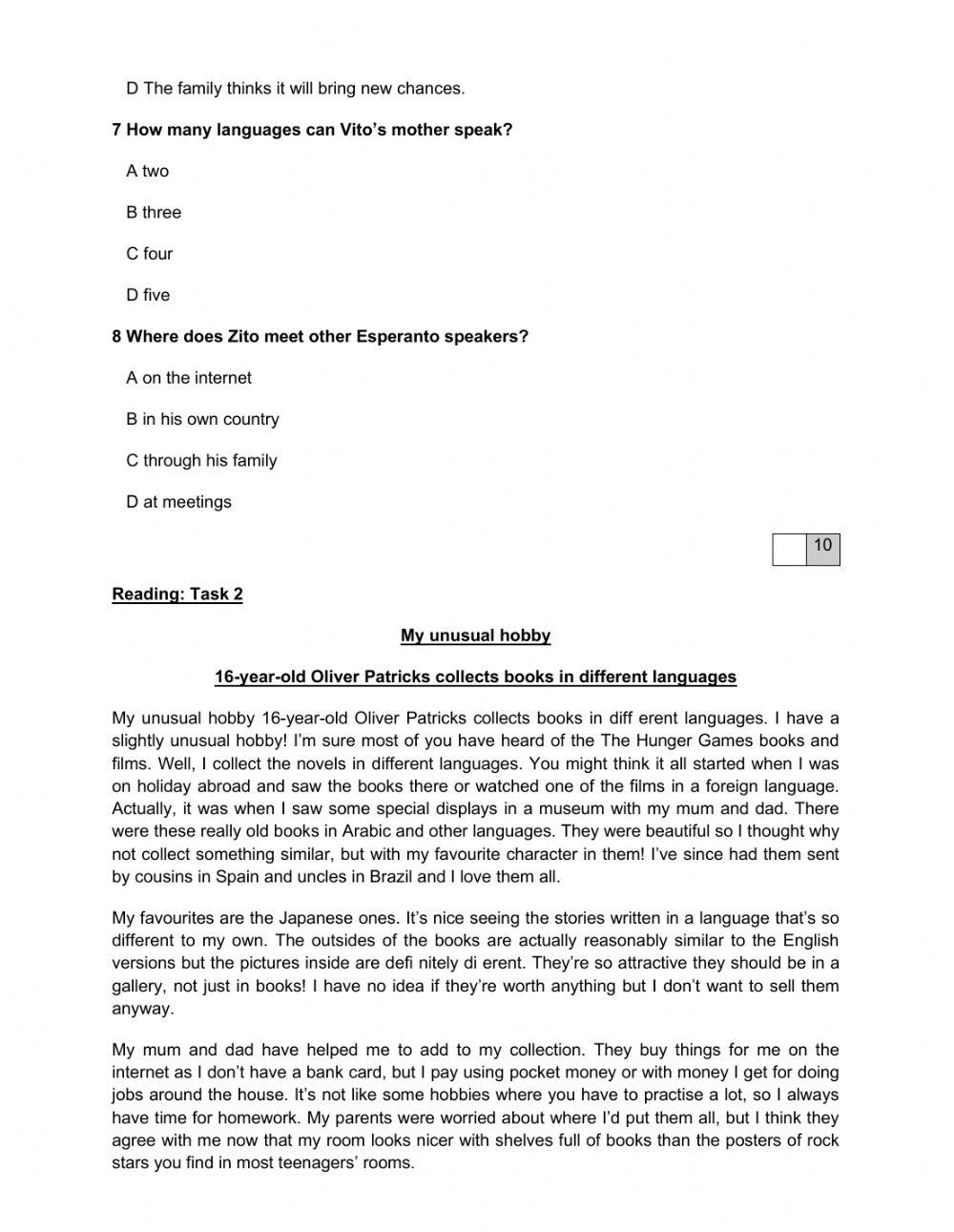 Reading comprehension