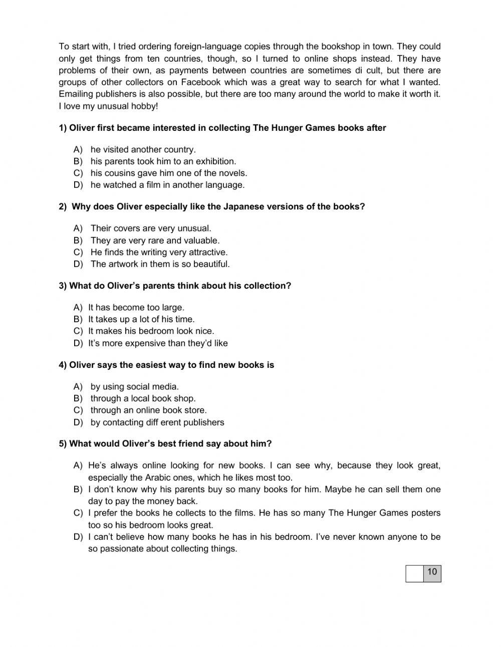 Reading comprehension