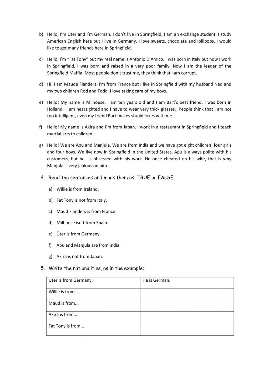 The Simpsons- nationalities, describing people
