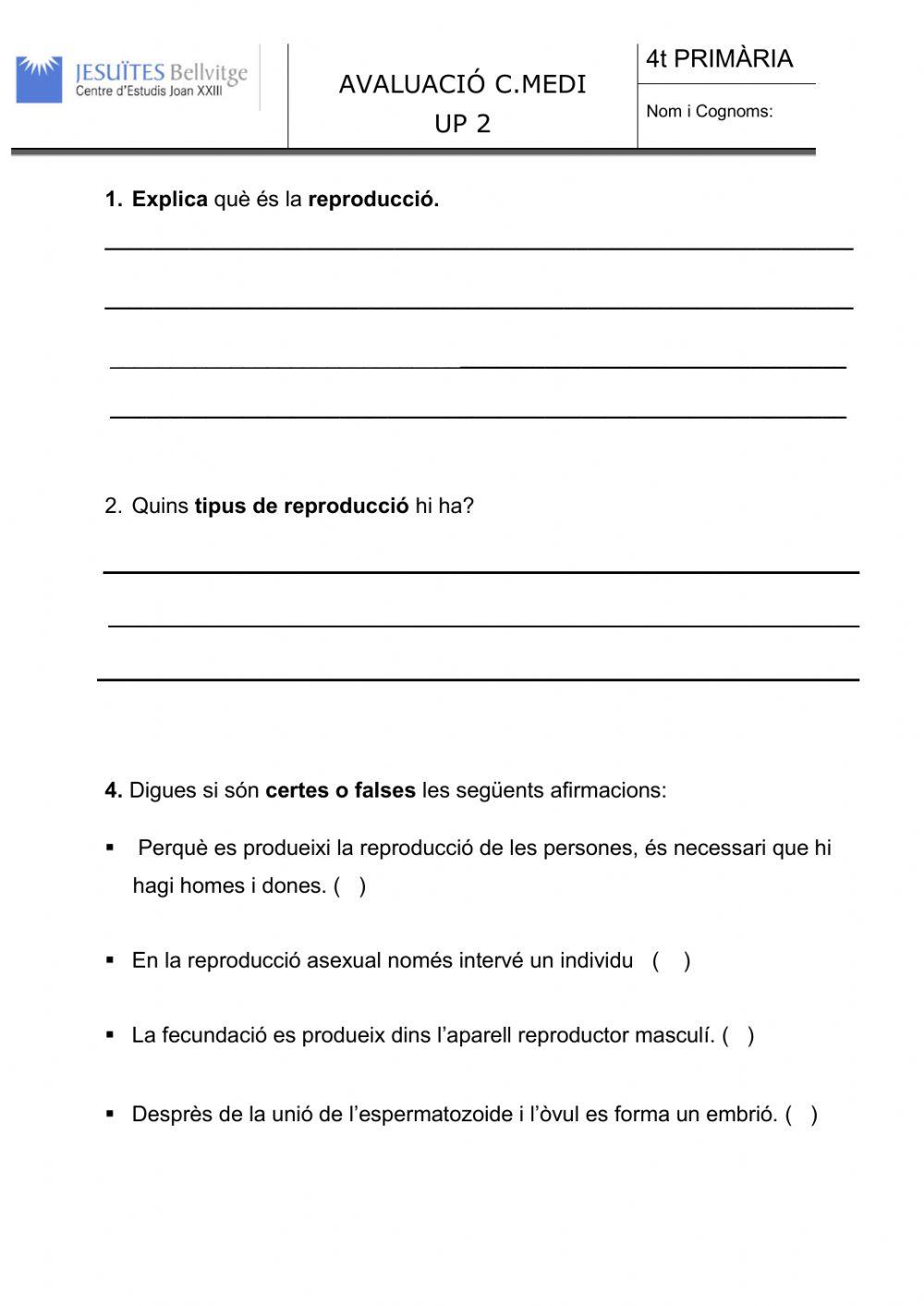 Avaluació adaptada LA REPRODUCCIÓ