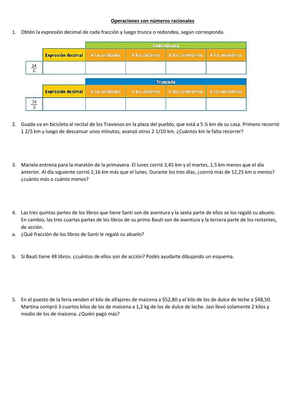 Operaciones con racionales: suma, resta, multiplicación y división