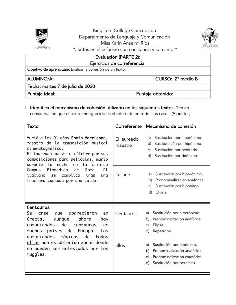 Evaluación cohesión