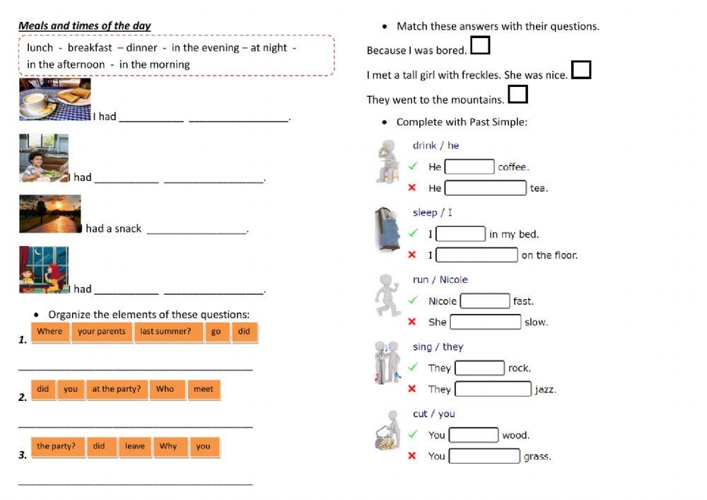 Vocabulary Revision (meals and times of the day) + Past Simple questions