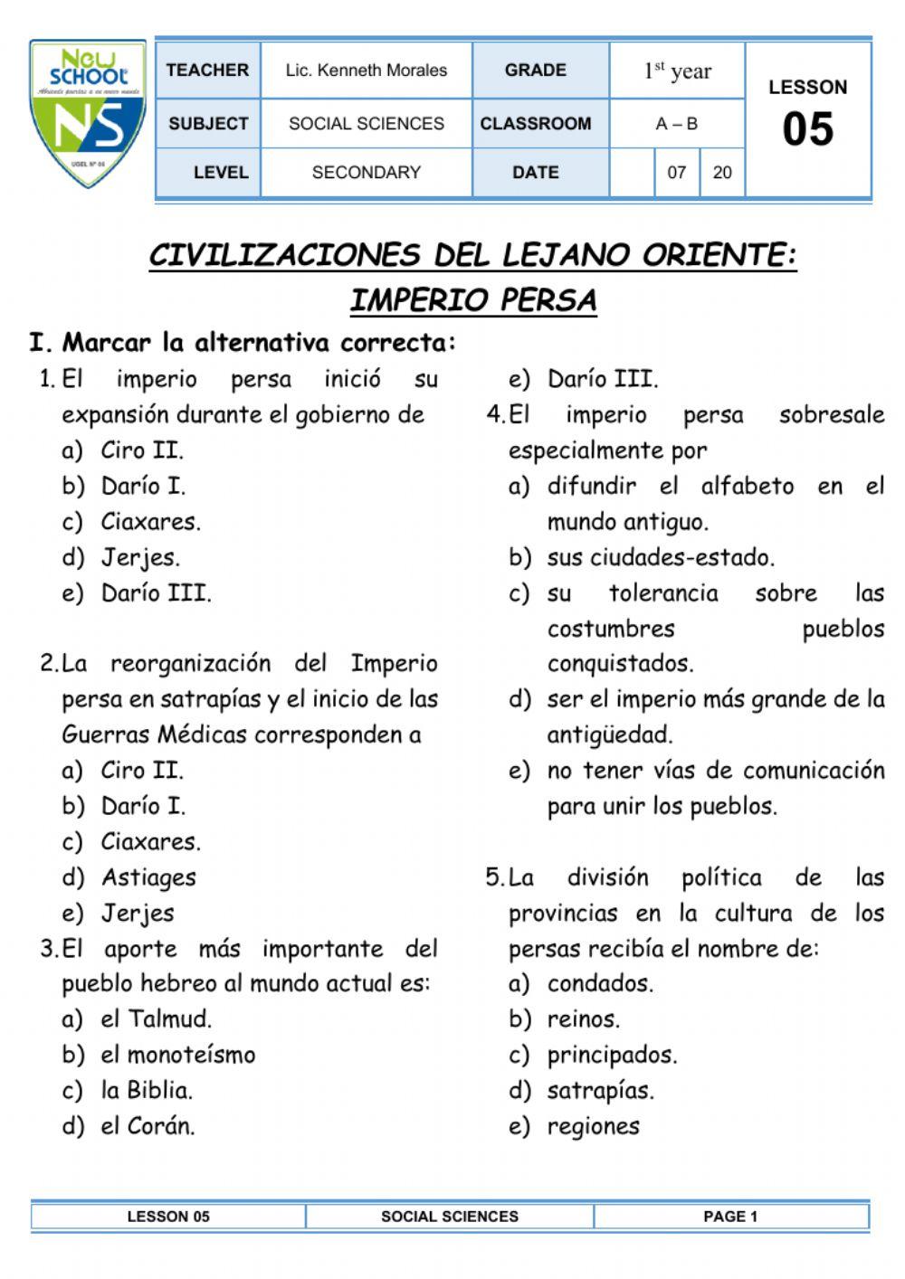 CIVILIZACIONES DEL LEJANO ORIENTE:  imperio PERSA