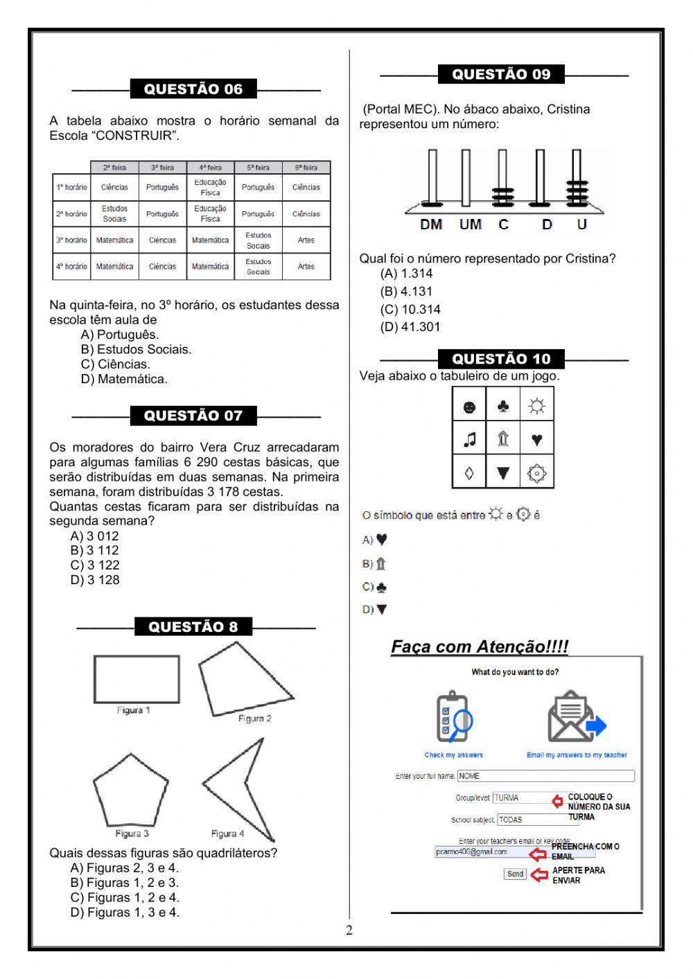 Primeiro Simulado de Matemática