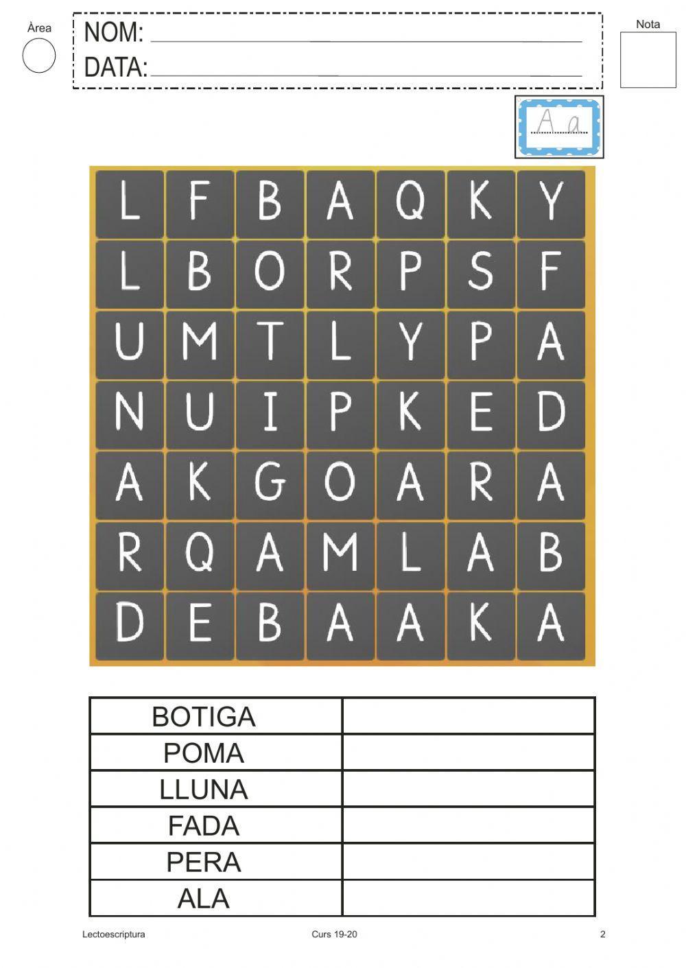 La lletra A sopa lletres