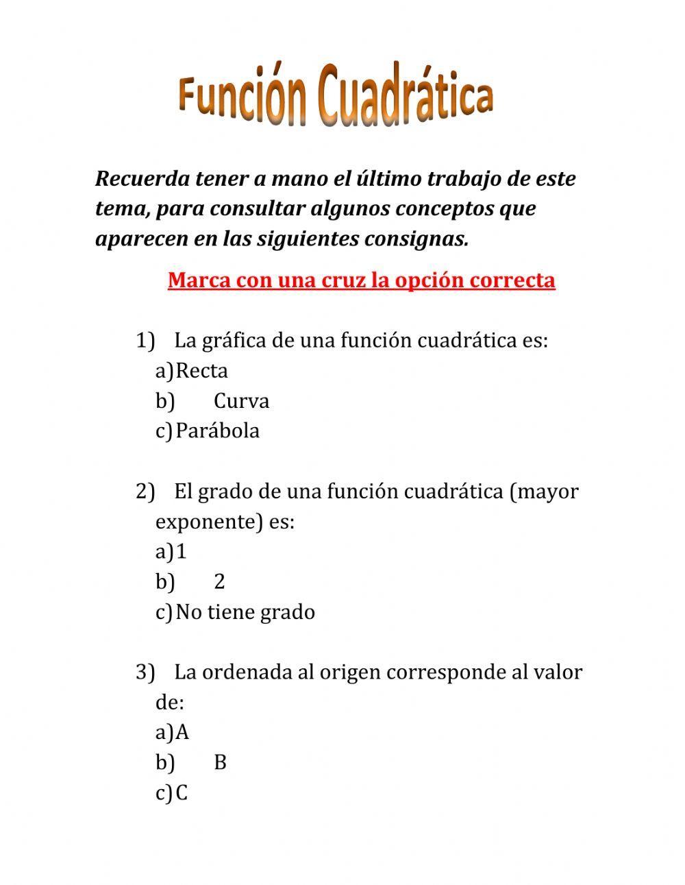 Función cuadrática: conceptos