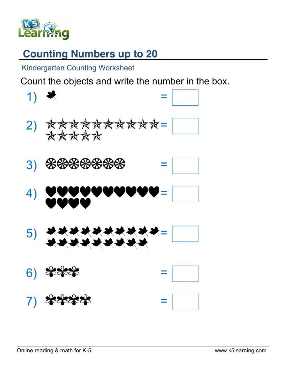 Math Counting up to 20 online exercise for Live Worksheets