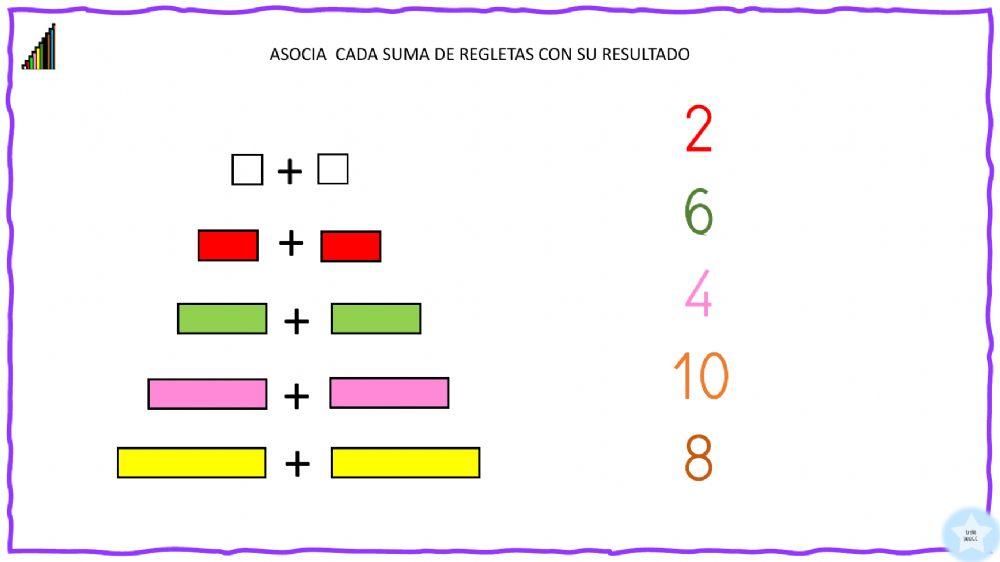 Asocia cada suma de regletas con su resultado(1) Asocia cada suma de regletas con su resultado(1)