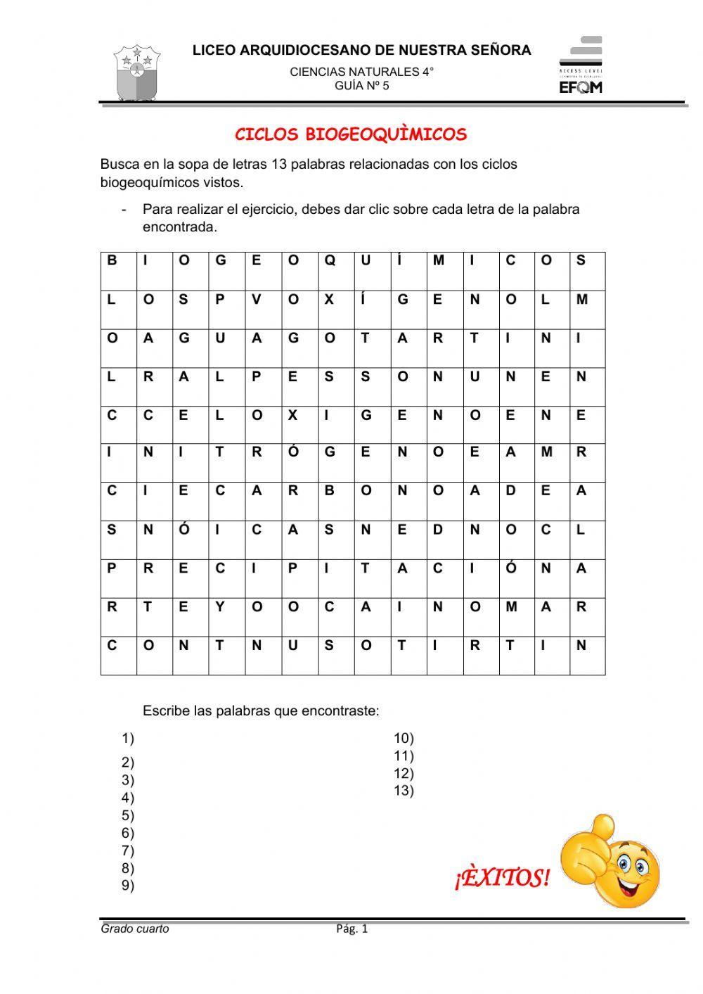 Sopa de letras Ciclos Biogeoquímicos